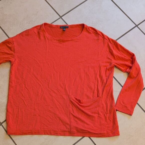 Eileen Fisher Tencel Terry Ballet Neck Tunic Hot Reddish Orange Size XS - Picture 2 of 9